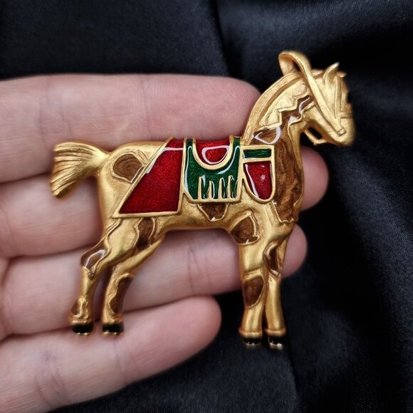 Vintage 1994 Museum Of American Folk Art Horse Brooch Pin Gold-Tone - Picture 4 of 5